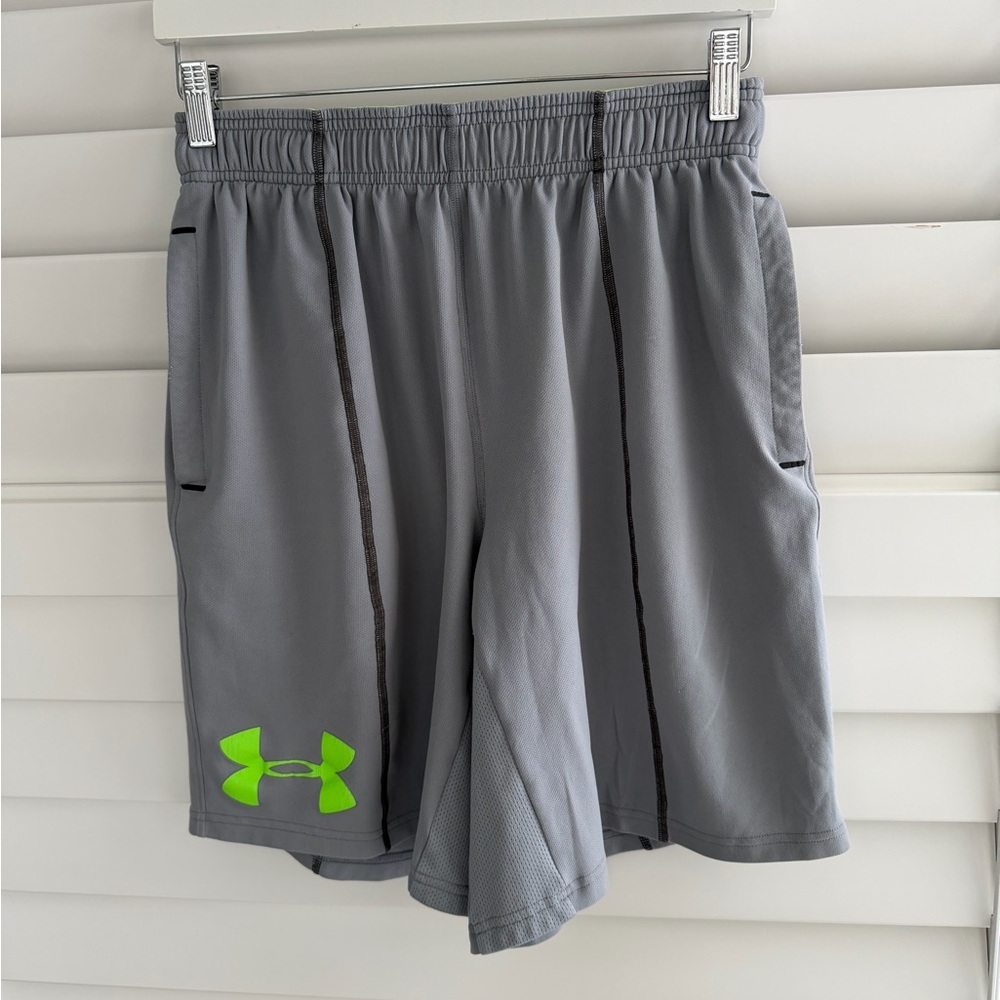 Under Armour Men's Gray and Neon Green Athletic Shorts